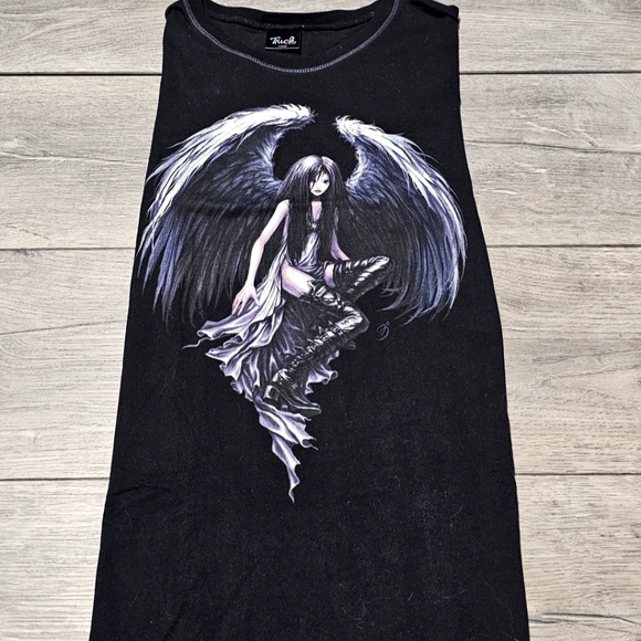 Fairy by Trick Vintage Y2k Goth Fairy Women's Black Angel Graphic Tee - Picture 6 of 8